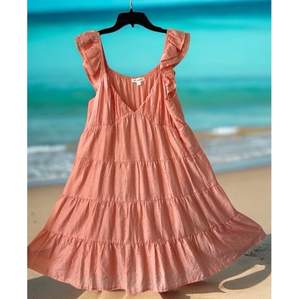 Blu Pepper Dress Womens Size Large L Peach Boho Peasant Babydoll Mini Straps